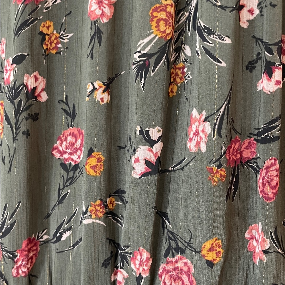 Anthropologie Drew Green Floral Chiffon Smocked High Neck Long Sleeve Dress - Picture 5 of 14